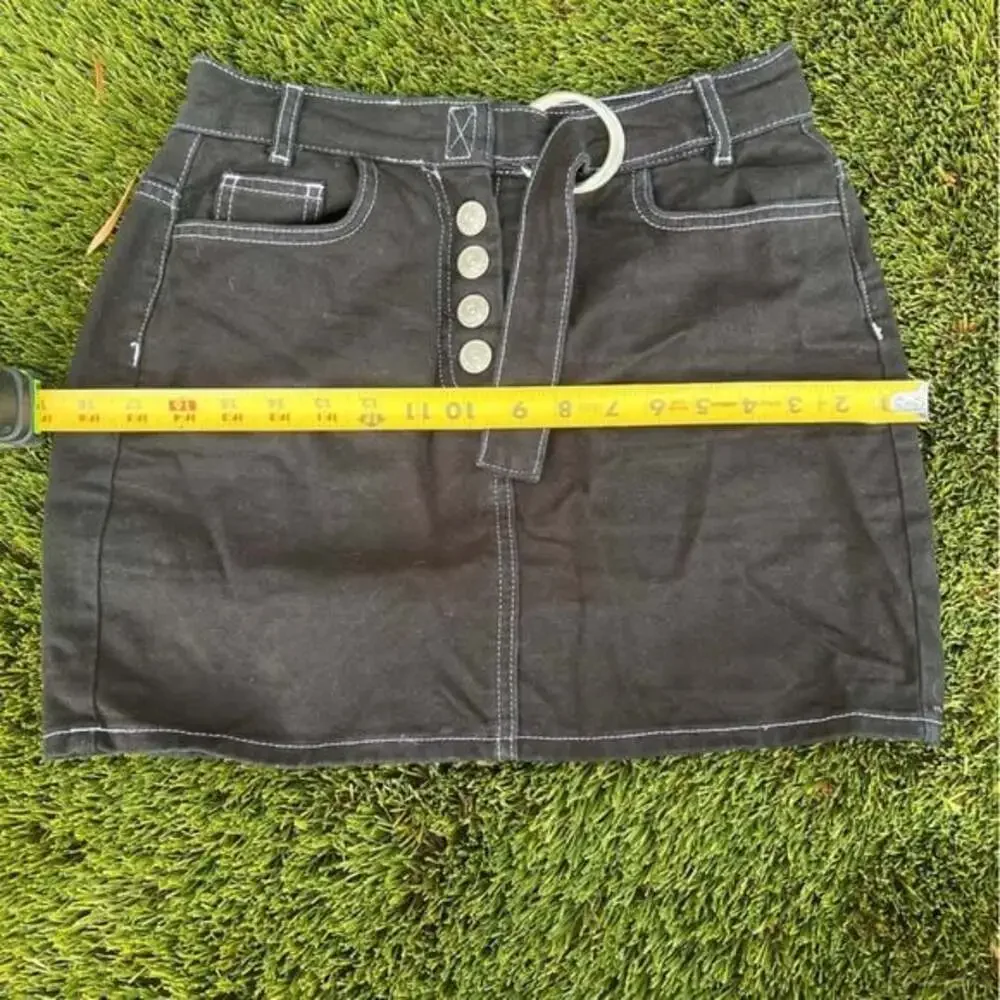 BDG‎ Urban Outfitters Black Denim Mini Skirt Button Fly Belted Sz S